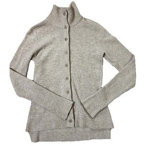 INHABIT Cashmere Sweater Small Cardigan Minimalist Quiet Luxury Beige Button